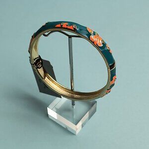 NORDSTROM Enamel Hinge Bangle Bracelet Clamper Coral Reef Orange/Teal Gold